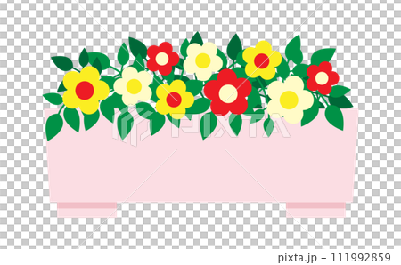 プランターに入った赤と黄色の花のイラスト 111992859