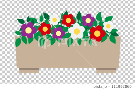 Illustration of red and purple flowers in a planter 111992860