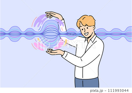 Man stands near energy wave, demonstrating results of scientific experiments on physical phenomena 111993044