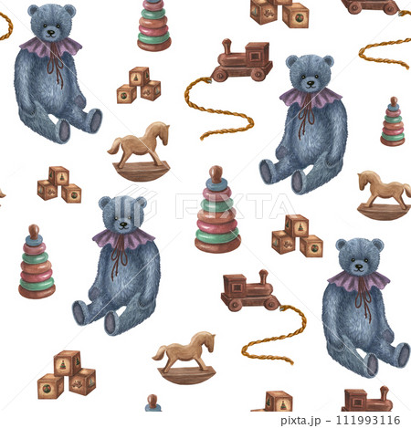 Seamless pattern for children. Watercolor hand drawn illustration. 111993116