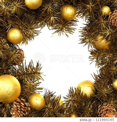 Gold Christmas wreath frame. 3D Rendering Gold Christmas wreath frame. 3D Rendering 111993145