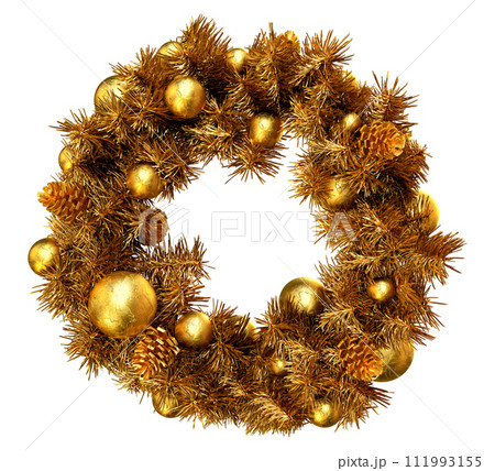 Golden Christmas wreath on white background. 3D Rendering 111993155