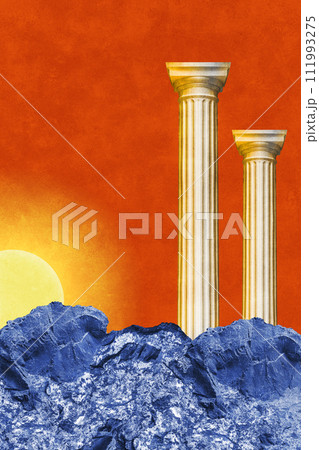 Surreal collage with elements classic architecture. Art poster, concept, zine cover. Antique cityscape 111993275