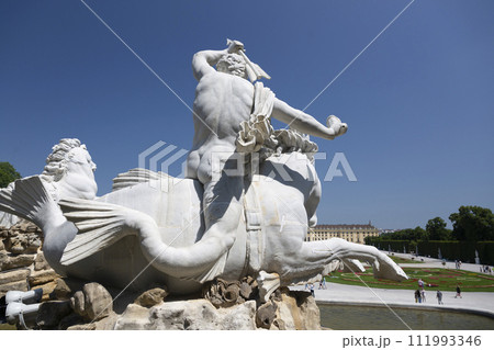 Fragment of the Neptune Fountain in the Schoenbrunn Palace Park Fragment of the Neptune Fountain in the Schoenbrunn Palace Park 111993346