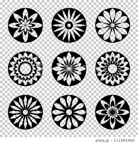 Set of Flowers Icons. Circle Radial Design Elements. Vector Art. 111993468