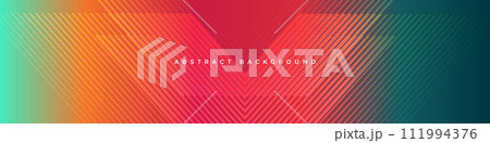 Bright colorful abstract modern wide banner with geometric lines and striped arrows. Vector illustration colored background for banner, cover, wallpaper, brochure, card, book, landing or poster 111994376