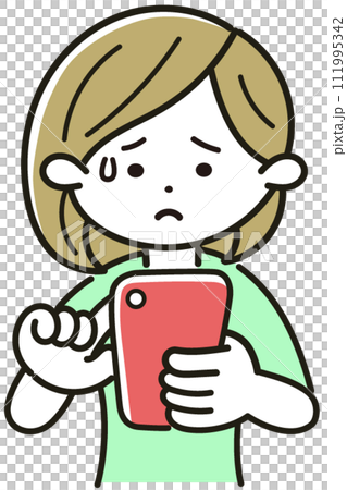 スマホを操作して困った表情をする女性 111995342