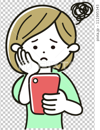 一名女性無法握住智慧型手機的插圖 一名女性無法握住智慧型手機的插圖 111995343