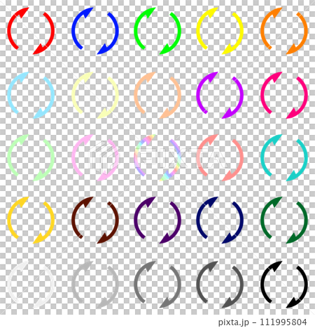 Set of 25 colorful rotating arrows 111995804