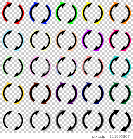 Set of 25 rotating arrows with colorful and black outside Set of 25 rotating arrows with colorful and black outside 111995807
