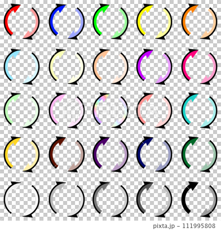 Set of 25 colorful rotating arrows with black outside Set of 25 colorful rotating arrows with black outside 111995808