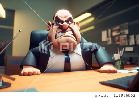 Frustrated Boss Behind Desk Cartoon Illustration, Generative AI Frustrated Boss Behind Desk Cartoon Illustration, Generative AI 111996952