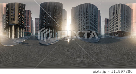 Cluster of tall buildings in urban setting 360 panorama vr environment map 111997886