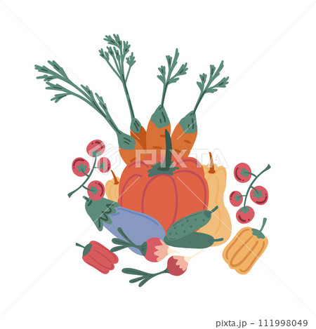 Harvest set flat design with pumpkin carrots paprika and tomato Harvest set flat design with pumpkin carrots paprika and tomato 111998049