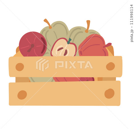 Harvest apples in a box flat design on white background 111998114