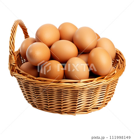 Brown eggs in the basket on white background 111998149