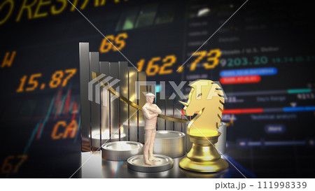 The Gold Unicorn Chess and man Figure for Business concept 3d Rendering. 111998339