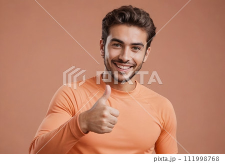 AI-generated content. Approachable Man in Orange Tee 111998768
