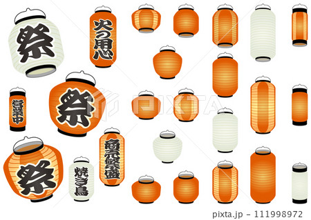 提灯（祭提灯・火の用心など）の立体的なベクターイラスト バリエーションセット（見上げ・俯瞰） 111998972