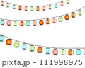 カラフルな提灯が斜めに吊るされた祭の風景 ベクターイラスト 111998975