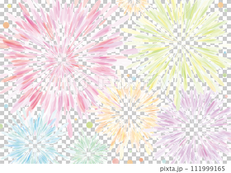 水彩風格多彩美麗的煙火背景-水平 111999165