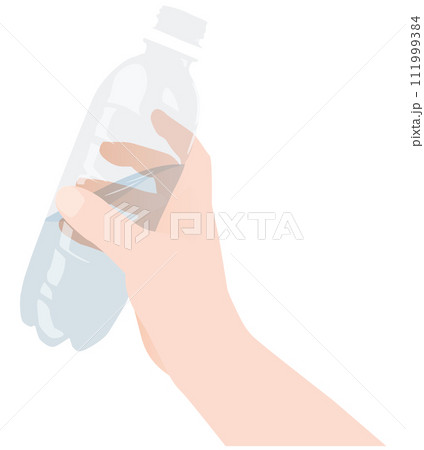 水の入ったペットボトルを持つ手のベクターイラスト 111999384