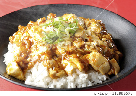 お豆腐たっぷりの長葱乗せ熱々麻婆丼 111999576