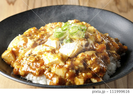 お豆腐たっぷりの長葱乗せ熱々麻婆丼 お豆腐たっぷりの長葱乗せ熱々麻婆丼 111999616