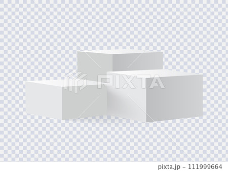 Three blank square podiums stand to show products on transparent background, Vector illustration. 111999664