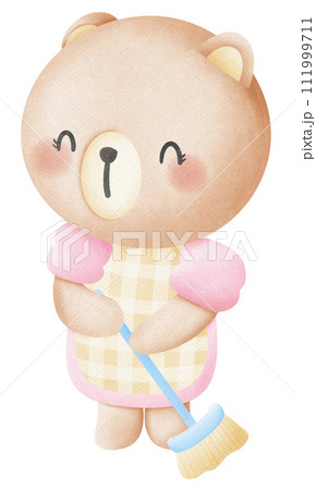 Teddy bear cleaning house, 111999711