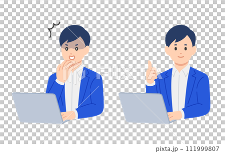 一群商務人士看著電腦，擺出令人震驚的好姿勢【人物矢量圖素材】 111999807