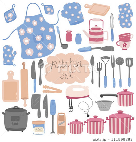 Vector set of kitchen utensils. Kitchen tools on a white background. 111999895