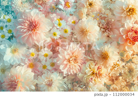 パターンに配置されたパステルカラーの花の背景 112000034