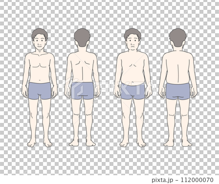 Full body illustration set of young men with different body types - before and after diet Full body illustration set of young men with different body types - before and after diet 112000070