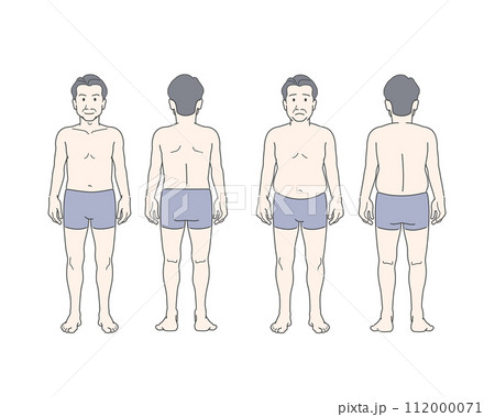 中年男性の体型違いの全身イラストセット - ビフォーアフター・ダイエット 112000071