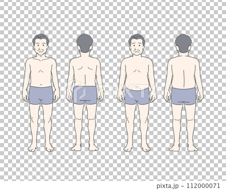 中年男性の体型違いの全身イラストセット - ビフォーアフター・ダイエット 112000071