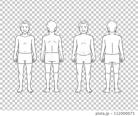 中年男性の体型違いの全身イラストセット - ビフォーアフター・ダイエット 112000073