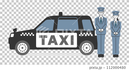タクシー車両と笑顔の男女運転手のイラスト 112000480