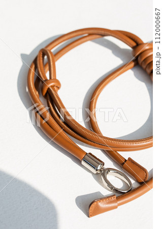 Genuine Leather Bag Strap with Unique Hand-Tied Knot Design in Brown 112000667