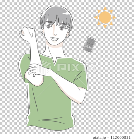 Illustration set of men applying sunscreen (green) 112000831