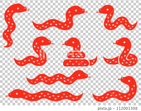 赤い蛇のシルエットイラストセット 赤い蛇のシルエットイラストセット 112001308