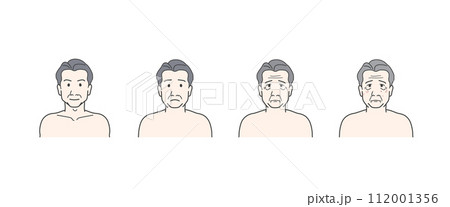 男性の顔の経年変化のイラストセット - 老化・加齢・シワ・シミ 男性の顔の経年変化のイラストセット - 老化・加齢・シワ・シミ 112001356