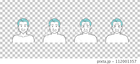 男性臉部老化變化的插圖集 — 老化、老化、皺紋和污漬 112001357