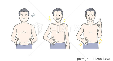 中年男性の上半身の体型比較・変化のイラストセット 112001358
