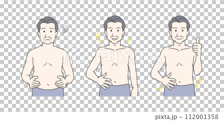 中年男性の上半身の体型比較・変化のイラストセット 112001358