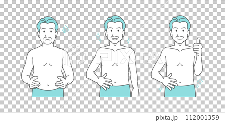 中年男性の上半身の体型比較・変化のイラストセット 中年男性の上半身の体型比較・変化のイラストセット 112001359