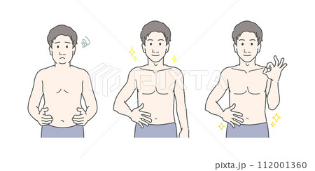 若い男性の上半身の体型比較・変化のイラストセット 若い男性の上半身の体型比較・変化のイラストセット 112001360