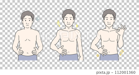 若い男性の上半身の体型比較・変化のイラストセット 若い男性の上半身の体型比較・変化のイラストセット 112001360