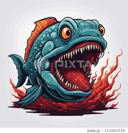 Big fish monster zombie cartoon horror vector illustration 112001539