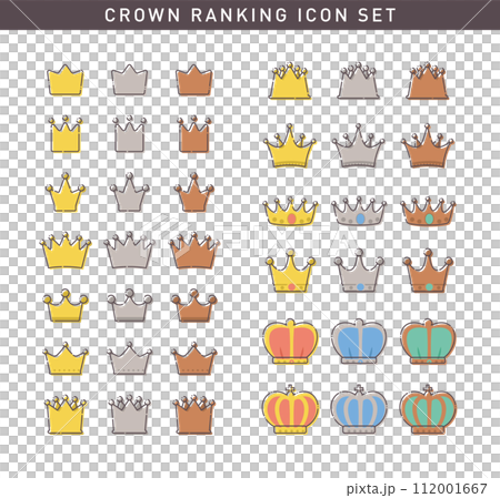 シンプルでかわいい王冠・クラウンのランキングアイコンセット／ベクター素材 112001667